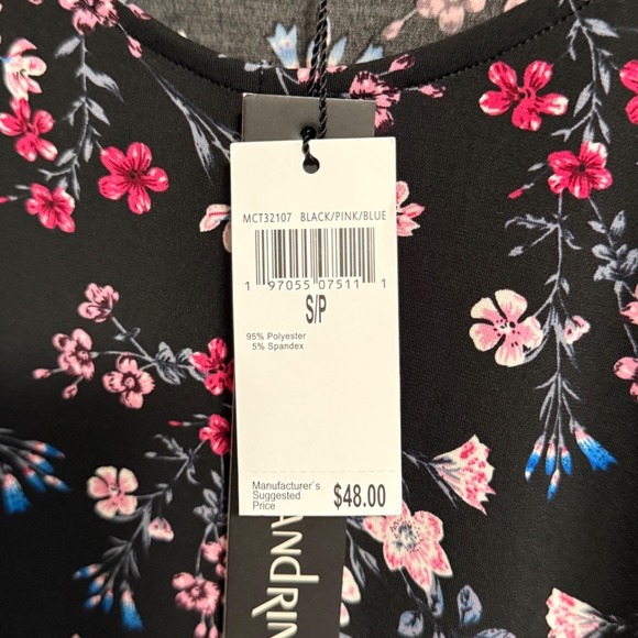 Catherine Malandrino Womens Floral Scoop Neck Short Sleeve Top Black Pink S NWT - Picture 3 of 6